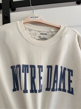 Pressbox Cream Crewneck Sweater with Navy Notre Dame Print
